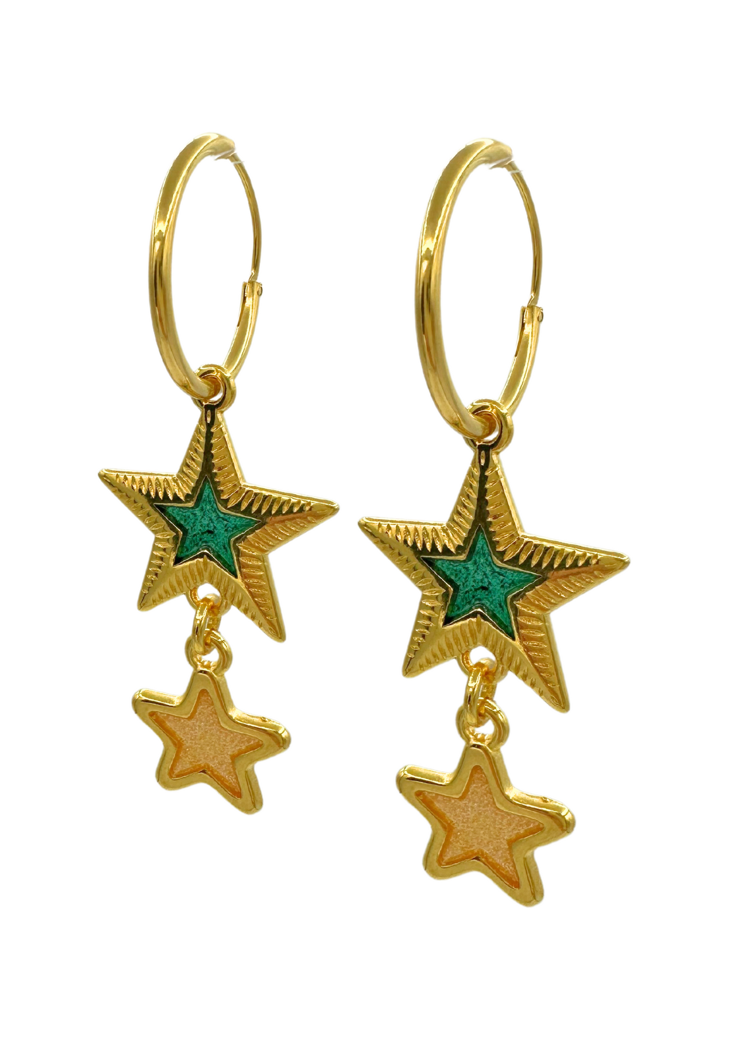 Oorringen met groene en gouden sterren
