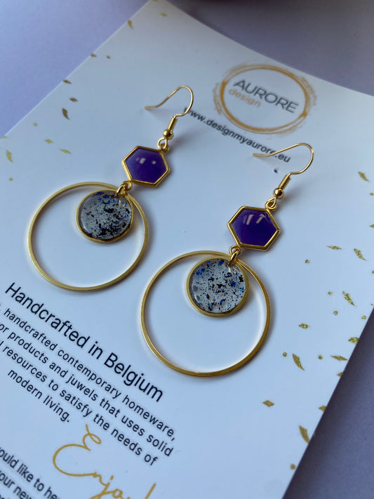 Goudkleurige oorhangers met hoepels -  Paars